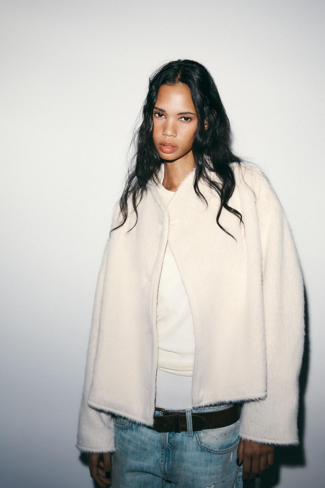 DOUBLE-BREASTED FAUX FUR JACKET